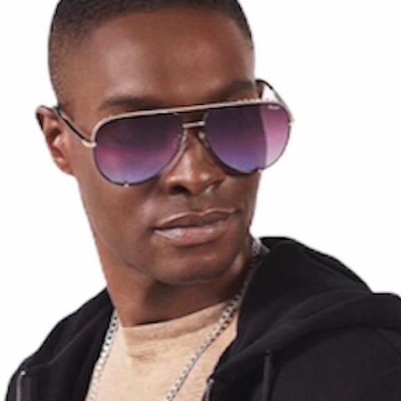 QUAY High Key Sunglasses Gold Rimless Frame Pink Navy Lens Aviators - Picture 4 of 6